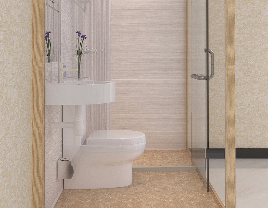 Modulares Hotelbadezimmer mit Innenpaneelen aus PEC-Harzfaser und Außenwänden aus Glas