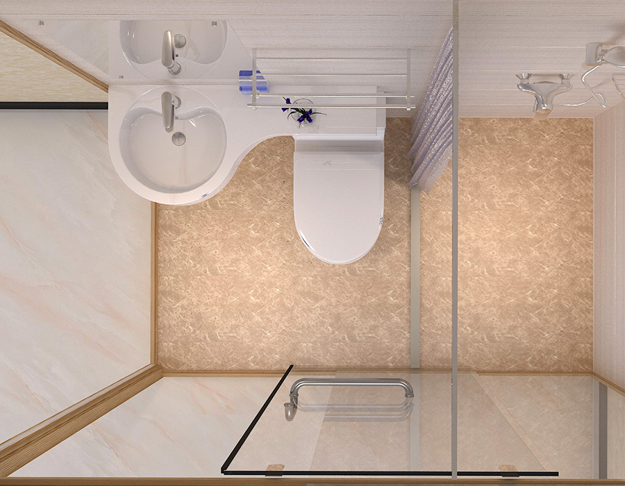 Modulares Hotelbadezimmer mit Innenpaneelen aus PEC-Harzfaser und Außenwänden aus Glas