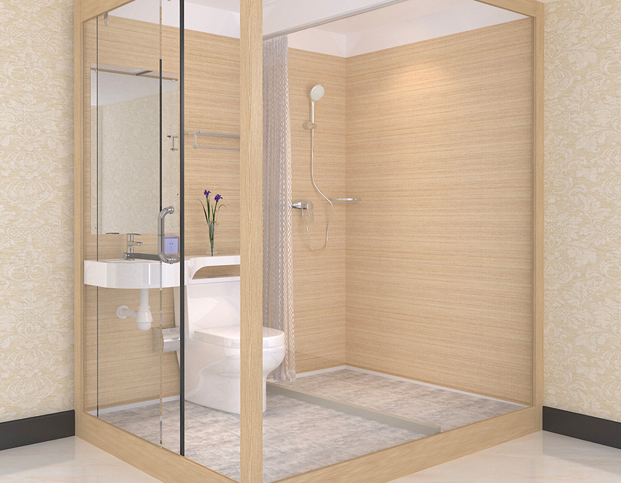 Vorgefertigtes Badezimmer mit Innenwandpaneelen aus PEC-Harzfaser und Außenwand aus Glas
