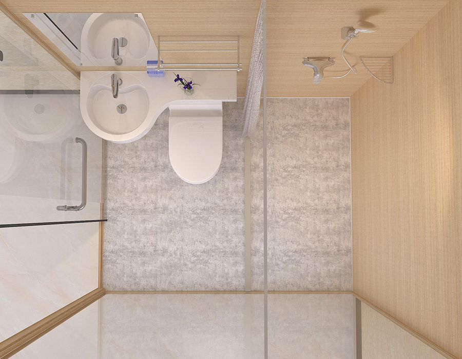 Vorgefertigtes Badezimmer mit Innenwandpaneelen aus PEC-Harzfaser und Außenwand aus Glas