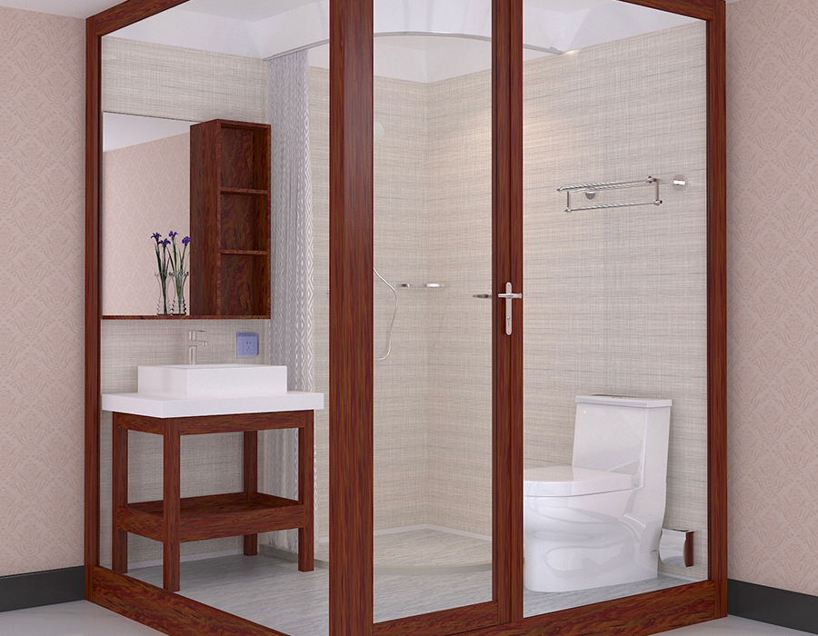 Modulares Apartment-Badezimmer aus PEC-Harzfaser und RTM-Basis mit Glaswänden
