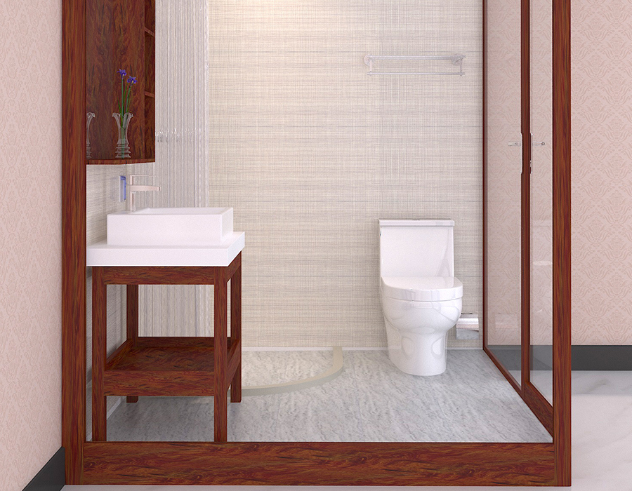 Modulares Apartment-Badezimmer aus PEC-Harzfaser und RTM-Basis mit Glaswänden