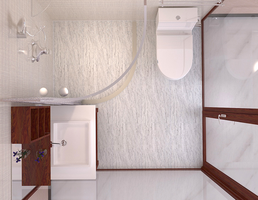 Modulares Apartment-Badezimmer aus PEC-Harzfaser und RTM-Basis mit Glaswänden