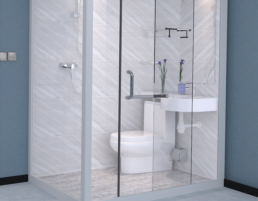 Modulares integriertes Badezimmer mit Glaswand und Innenverkleidung aus PEC-Harzfaser