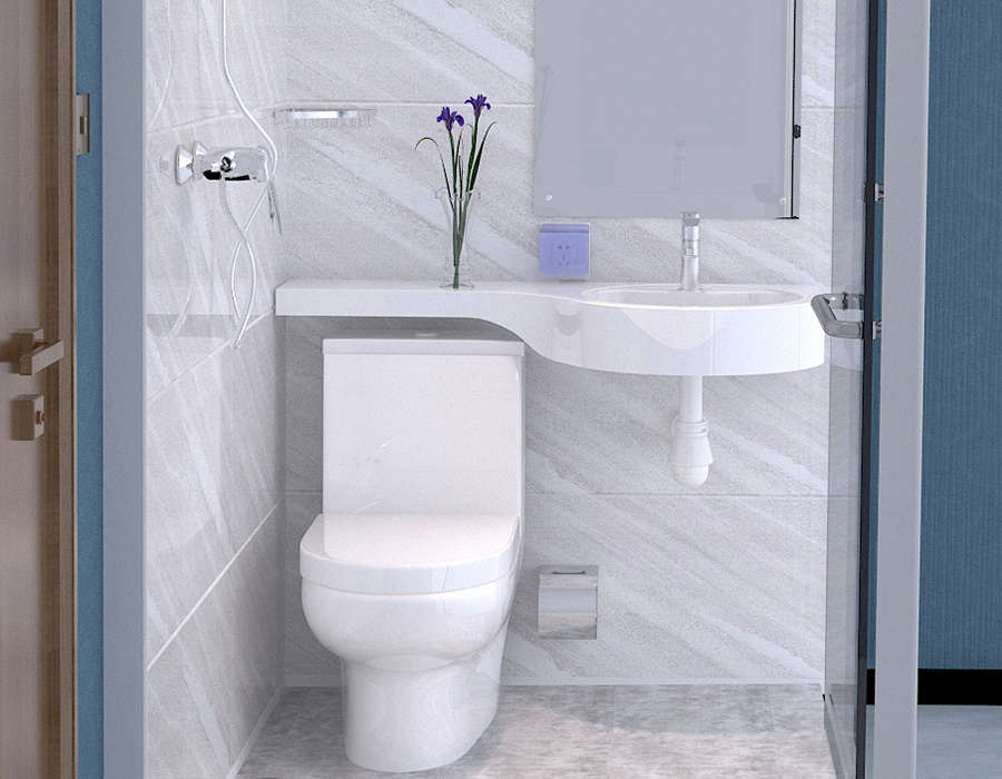 Modulares integriertes Badezimmer mit Glaswand und Innenverkleidung aus PEC-Harzfaser