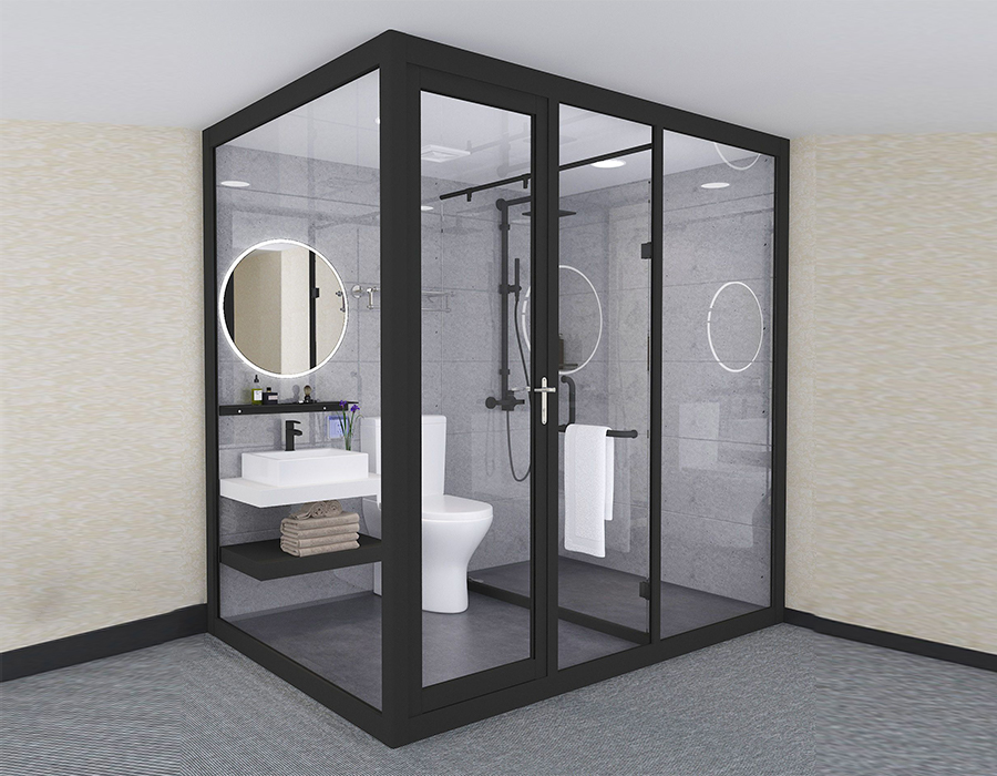 Badezimmer mit Glasmontage an der Außenwand
